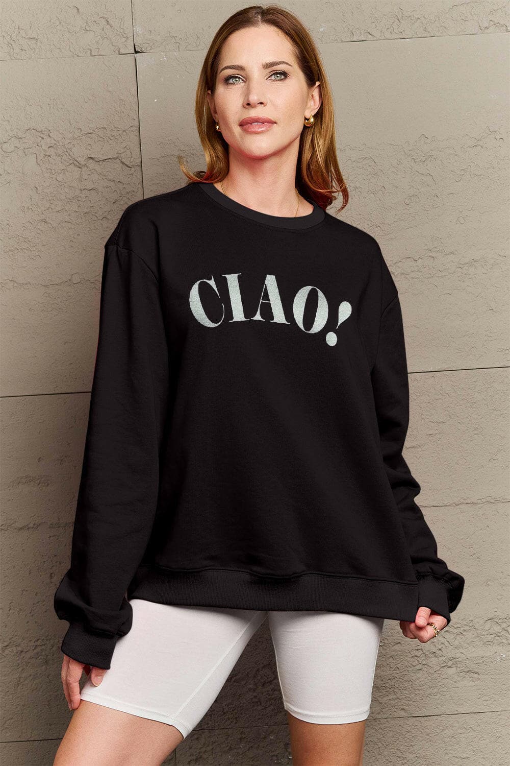 Simply Love Full Size CIAO！Round Neck SweatshirtSimply Love Full Size CIAO! Round Neck Sweatshirt
 Experience the perfect blend of comfort and style with our Simply Love Full Size CIAO! Round Neck Sweatshirt. CrafLove Salve Simply Love Full Size CIAO！Round Neck Sweatshirtplus