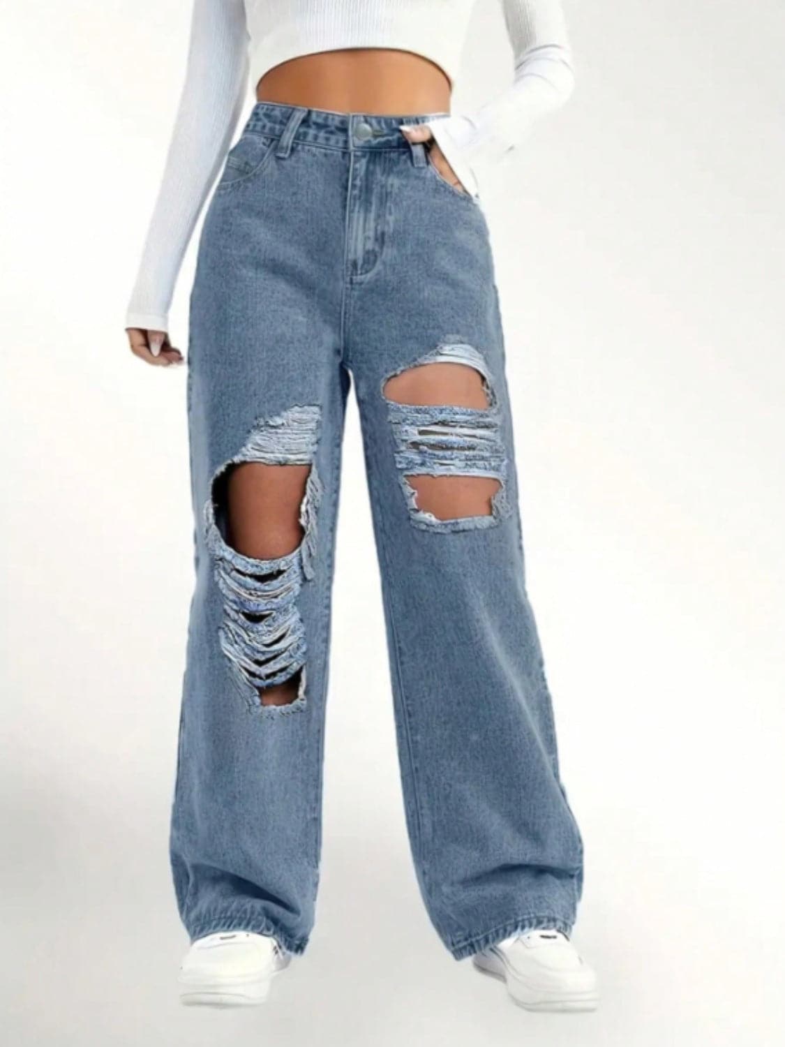 Distressed Wide Leg Jeans.