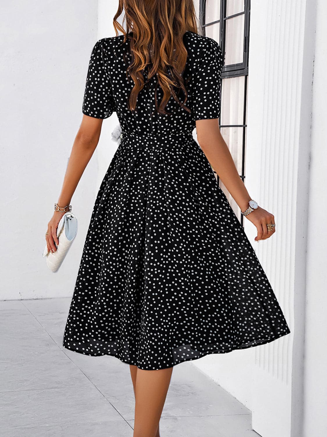 Printed Round Neck Short Sleeve Dress.