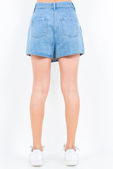 Trendy cargo pocket denim skort with button closure