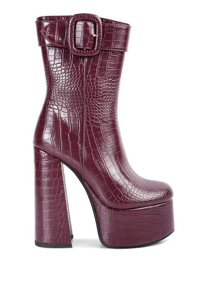 Chic Croc-Textured High Heel Booties