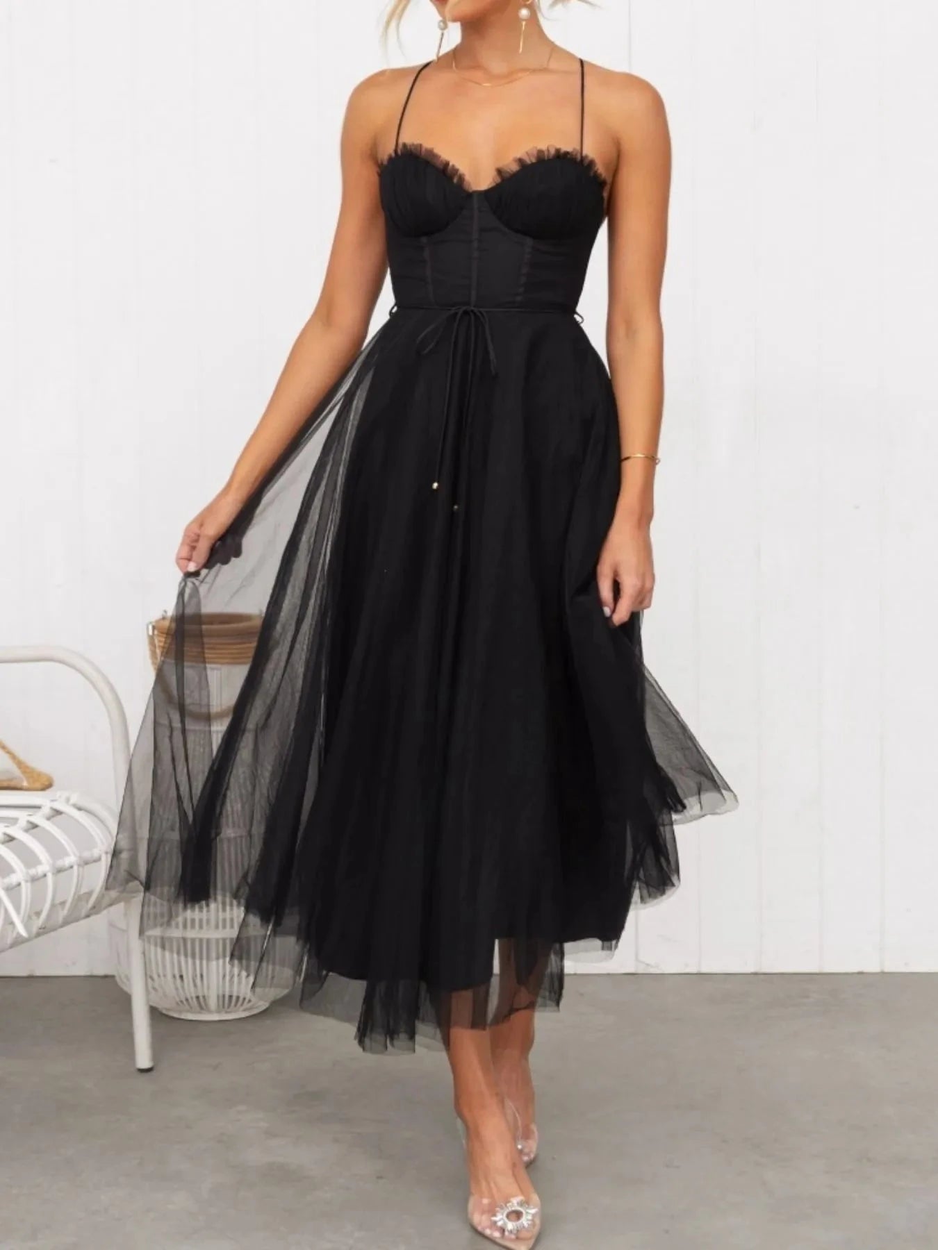 Sweetheart Neck Tulle Midi Dress Coco’s Tee Boutique
