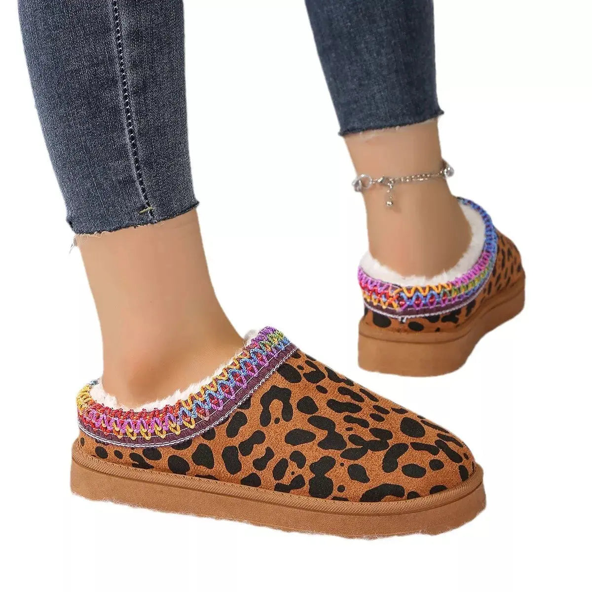 Leopard Print Plush Lined Warm Slip-Ons Simply Love