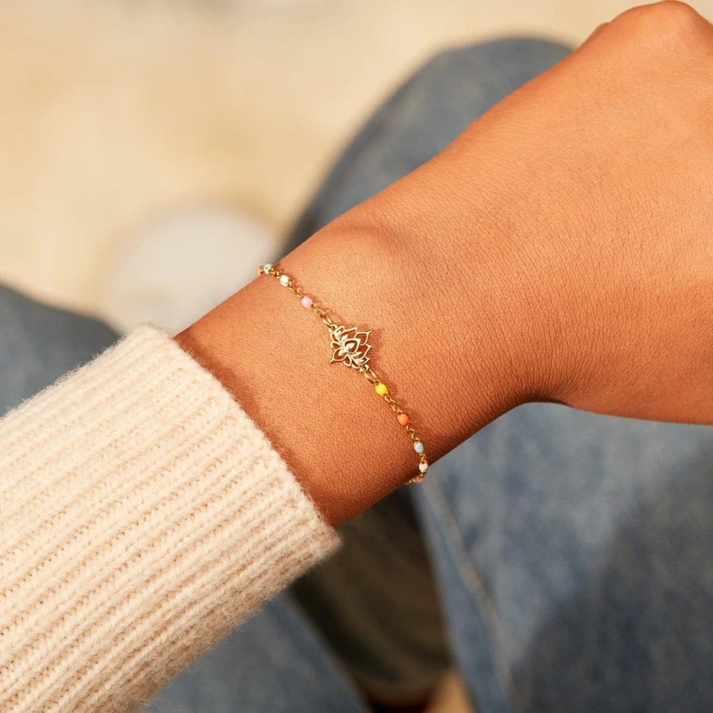 Lotus Shape 18K Gold-Plated Bead Bracelet.