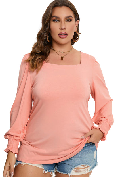 Chic pink flounced sleeve top for plus sizes