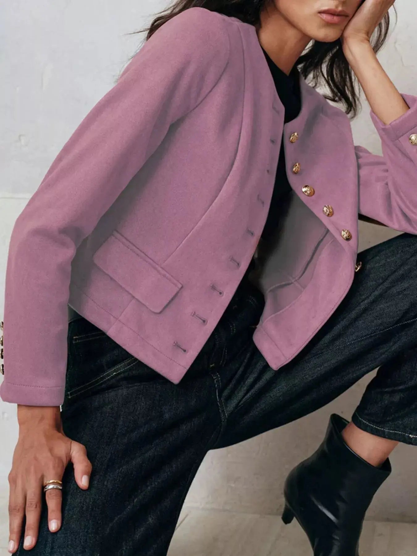 Round Neck Button Up Blazer Simply Love