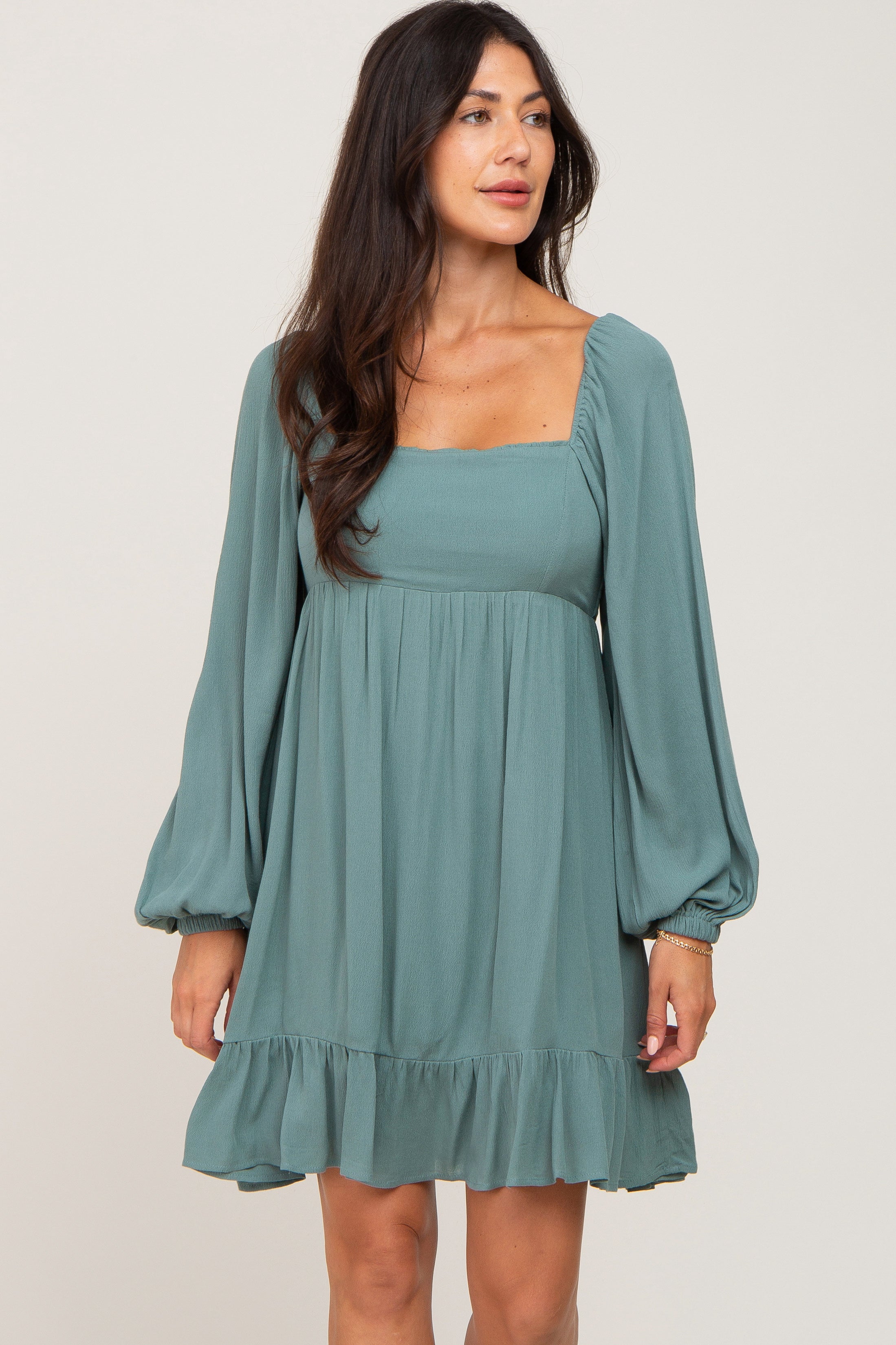 Olive Square Neck Puff Long Sleeve Maternity Dress PinkBlush