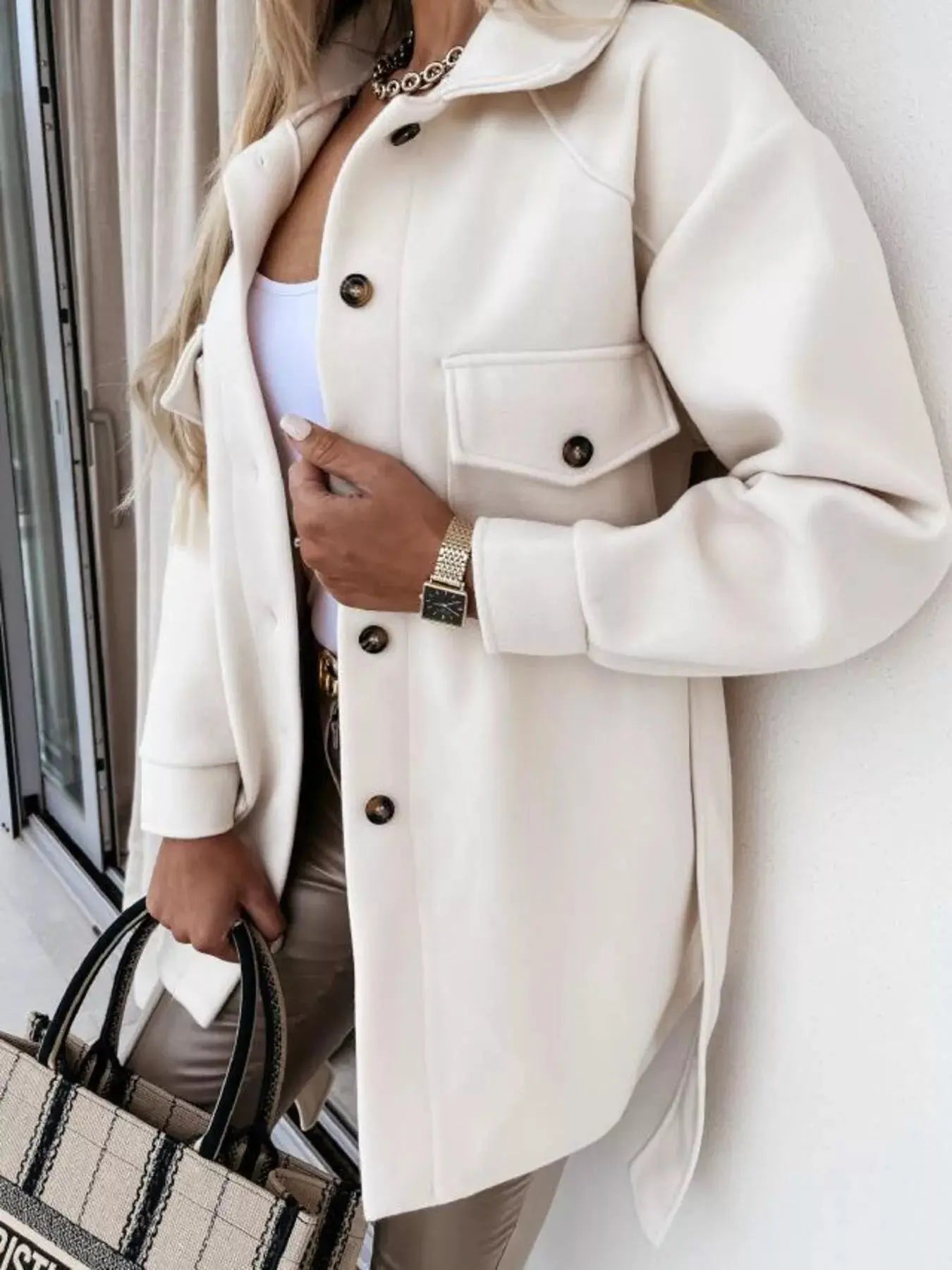 Button-Down Tie Waist Coat Simply Love