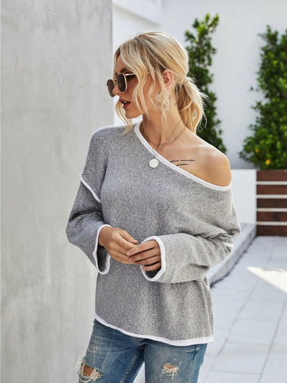 Boat Neck Dropped Shoulder Sweater.