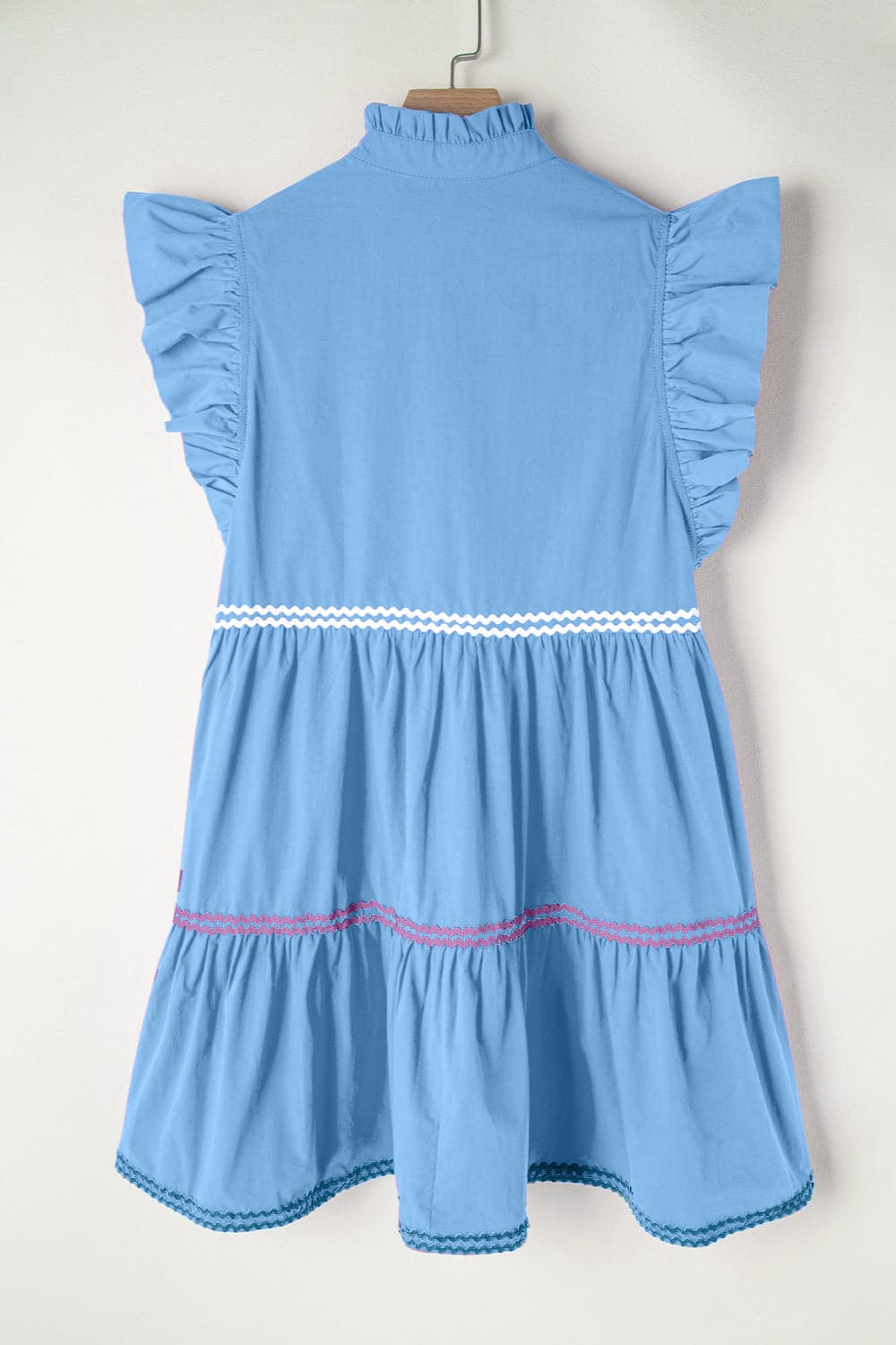 Ruffled Notched Cap Sleeve Mini Dress.