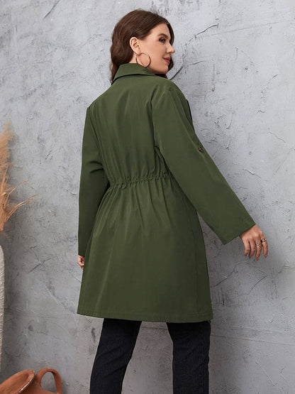 Plus Size Lapel Collar Roll-Tab Sleeve Trench Coat.