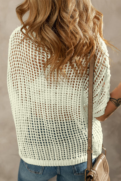 Chic white crochet floral hollow-out sweater tee