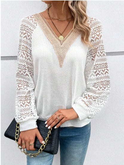 Lace V-Neck Raglan Sleeve Top.