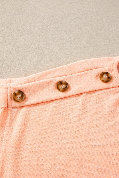 Chic apricot pink batwing sleeve tee with button accents