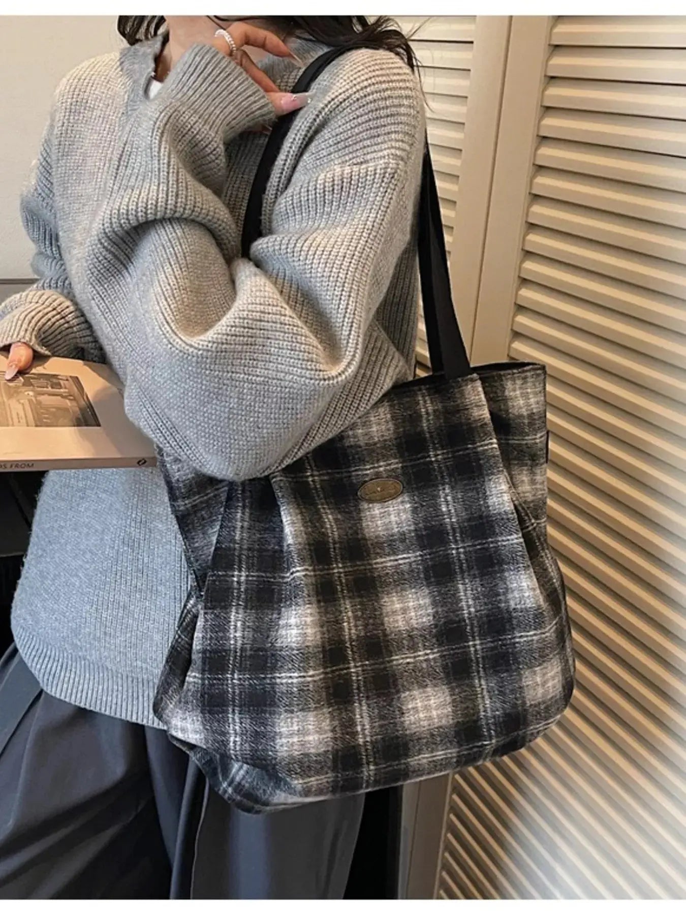 Plaid Pattern Casual Tote Bag Simply Love