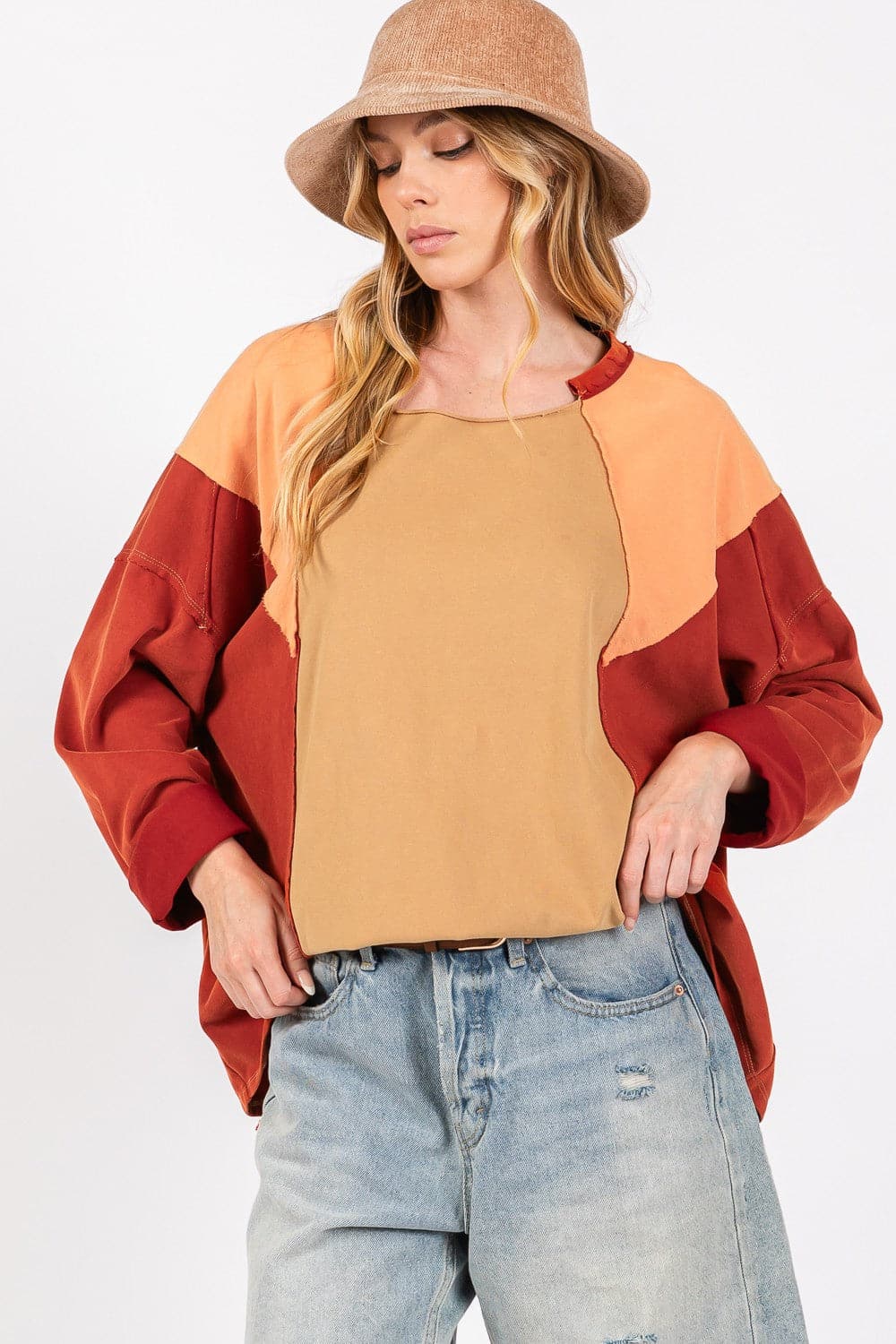 SAGE + FIG Mineral Wash Color Block Top.