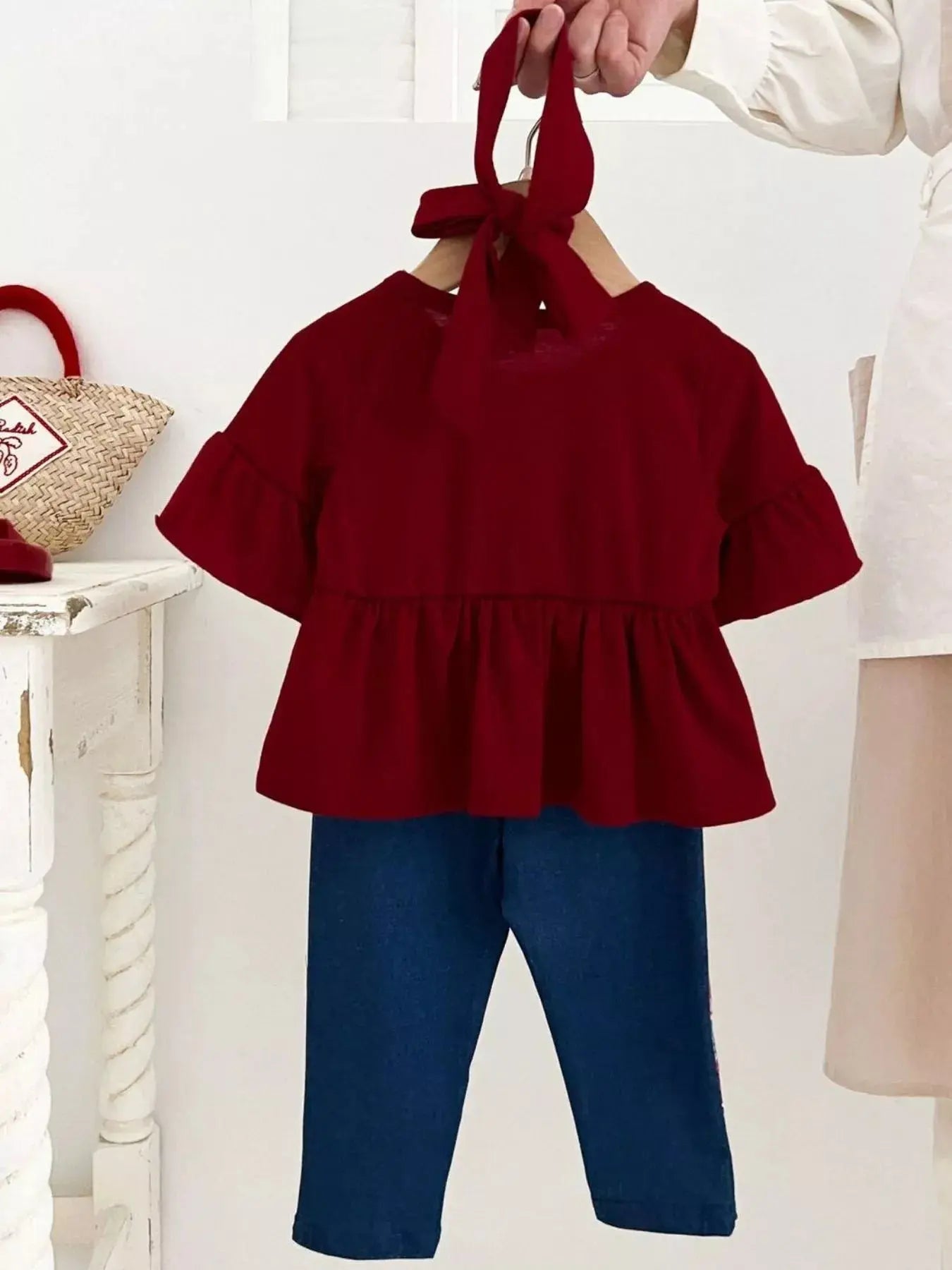 Children's Ruffle Sleeve Top & Floral Patch Pants Set Simply Love