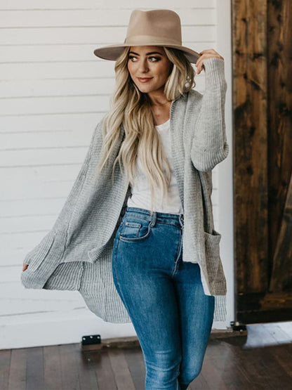 High-Low Open Front Cardigan with Pockets.