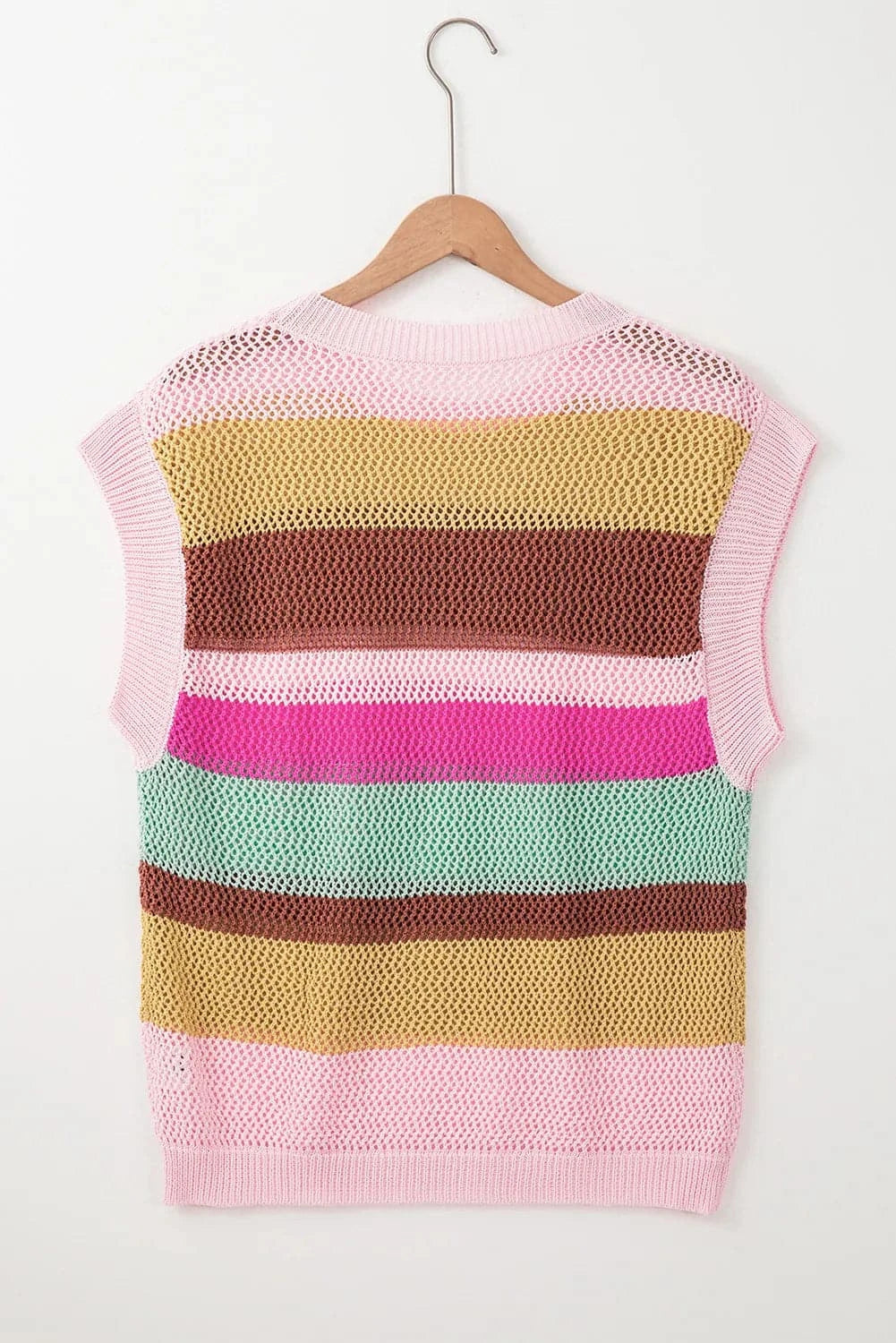 Color Block Round Neck Cap Sleeve Knit Top.