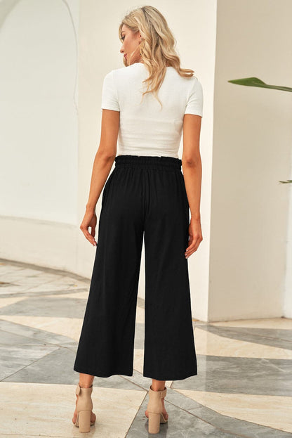 Drawstring Paperbag Waist Wide Leg Pants.