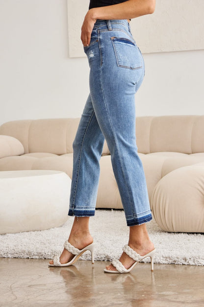 Judy Blue Full Size Release Hem Cropped Bootcut Jeans.