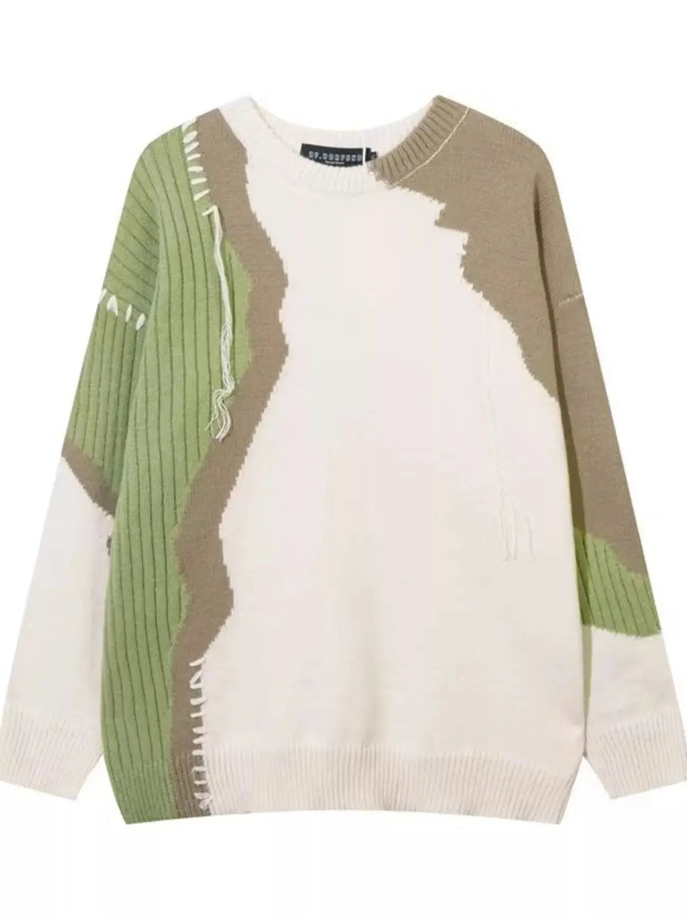 Men's Contrast Round Neck Long Sleeve Sweater Simply Love