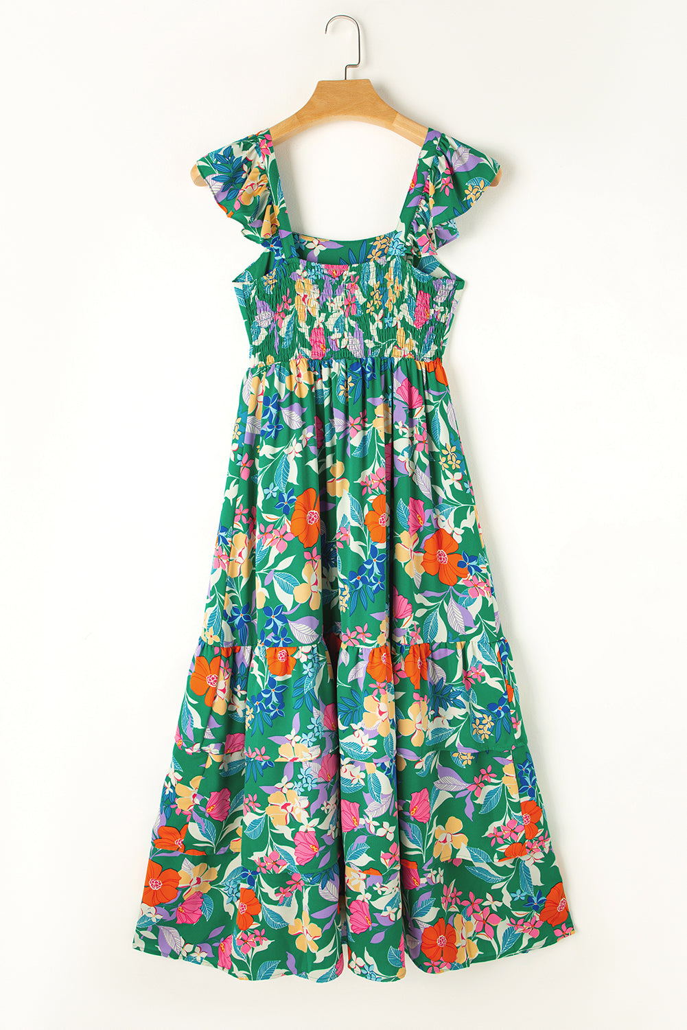 Green Floral Print Sleeveless Ruffle Tiered Maxi Dress Delight