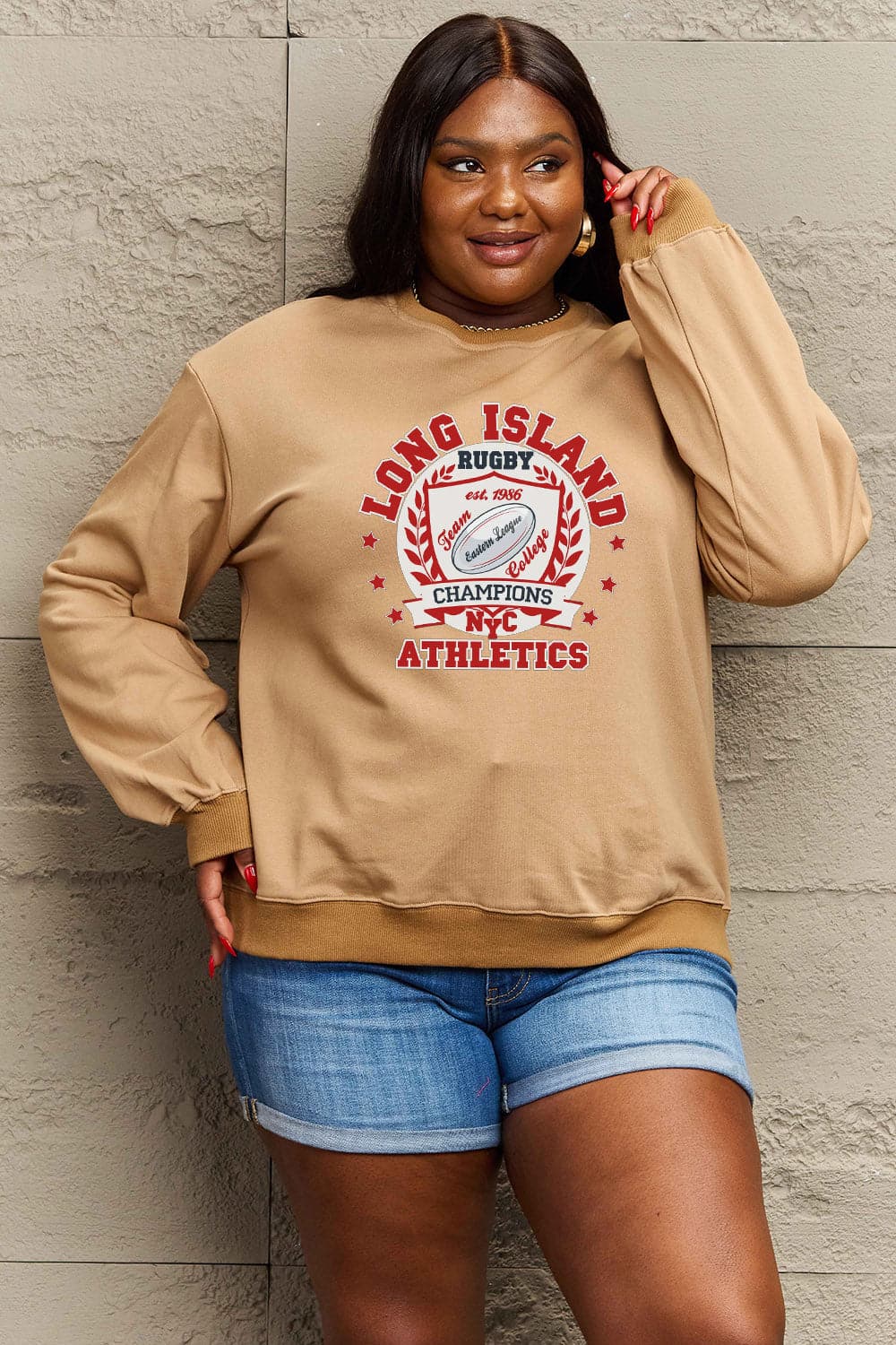 Simply Love Full Size Graphic Dropped Shoulder Sweatshirt.