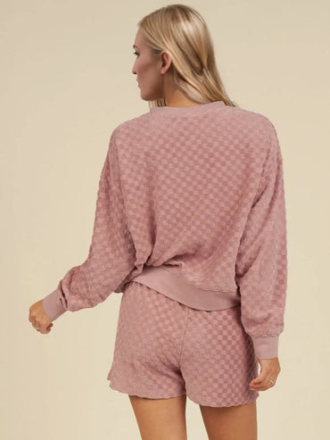 Double Take: Checkered Set - Long Sleeve Top & Shorts