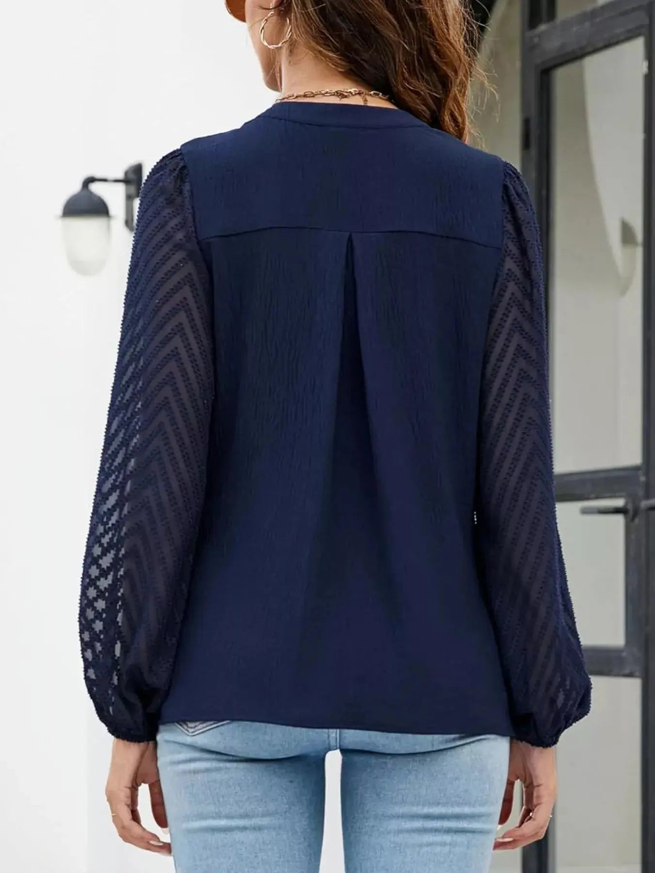 Notched Balloon Sleeve Blouse Simply Love