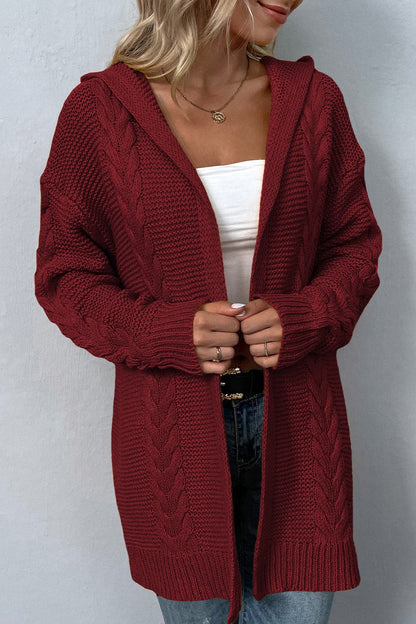 Cable-Knit Dropped Shoulder Hooded Cardigan.