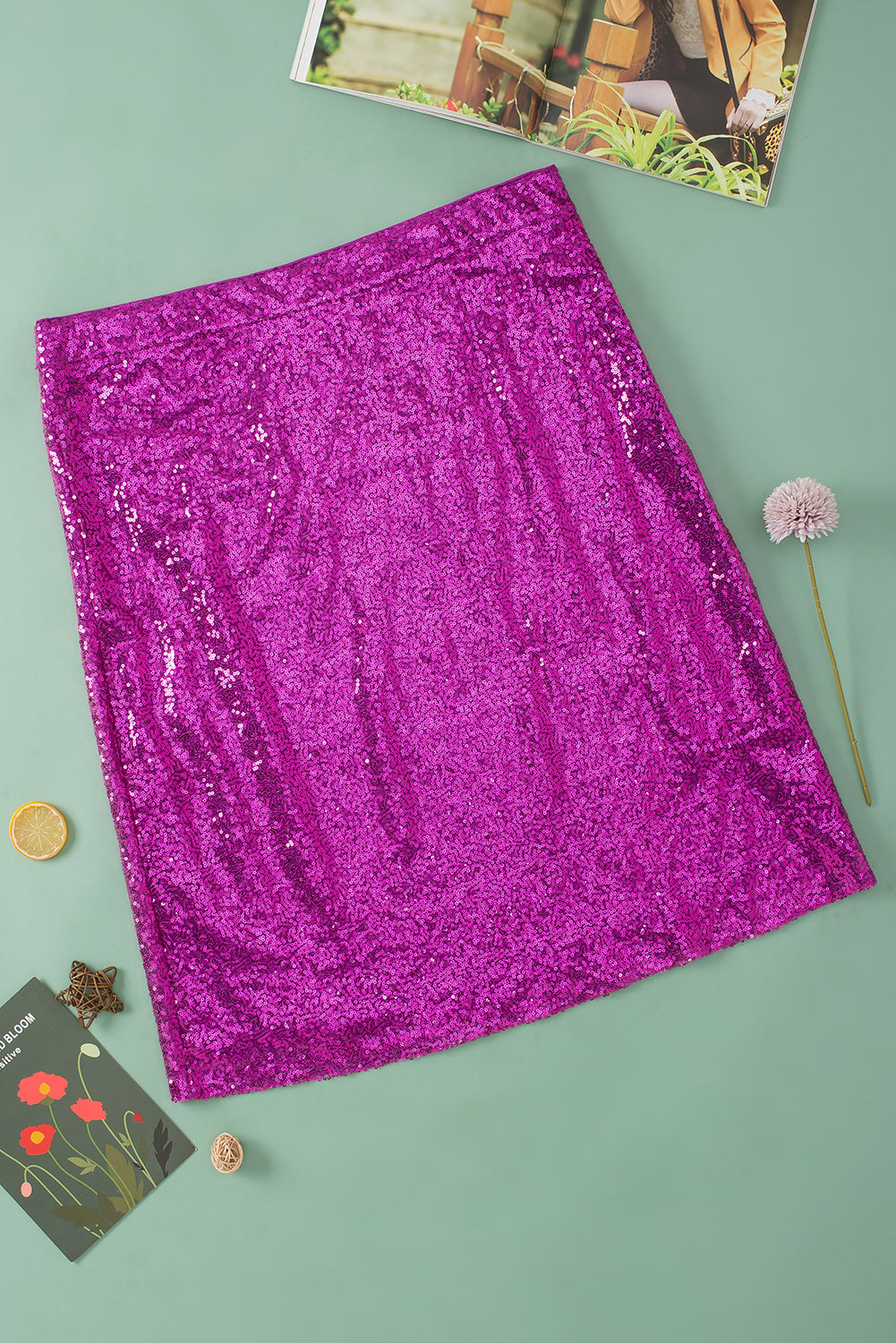 Vibrant violet sequin midi skirt for plus size fashionistas