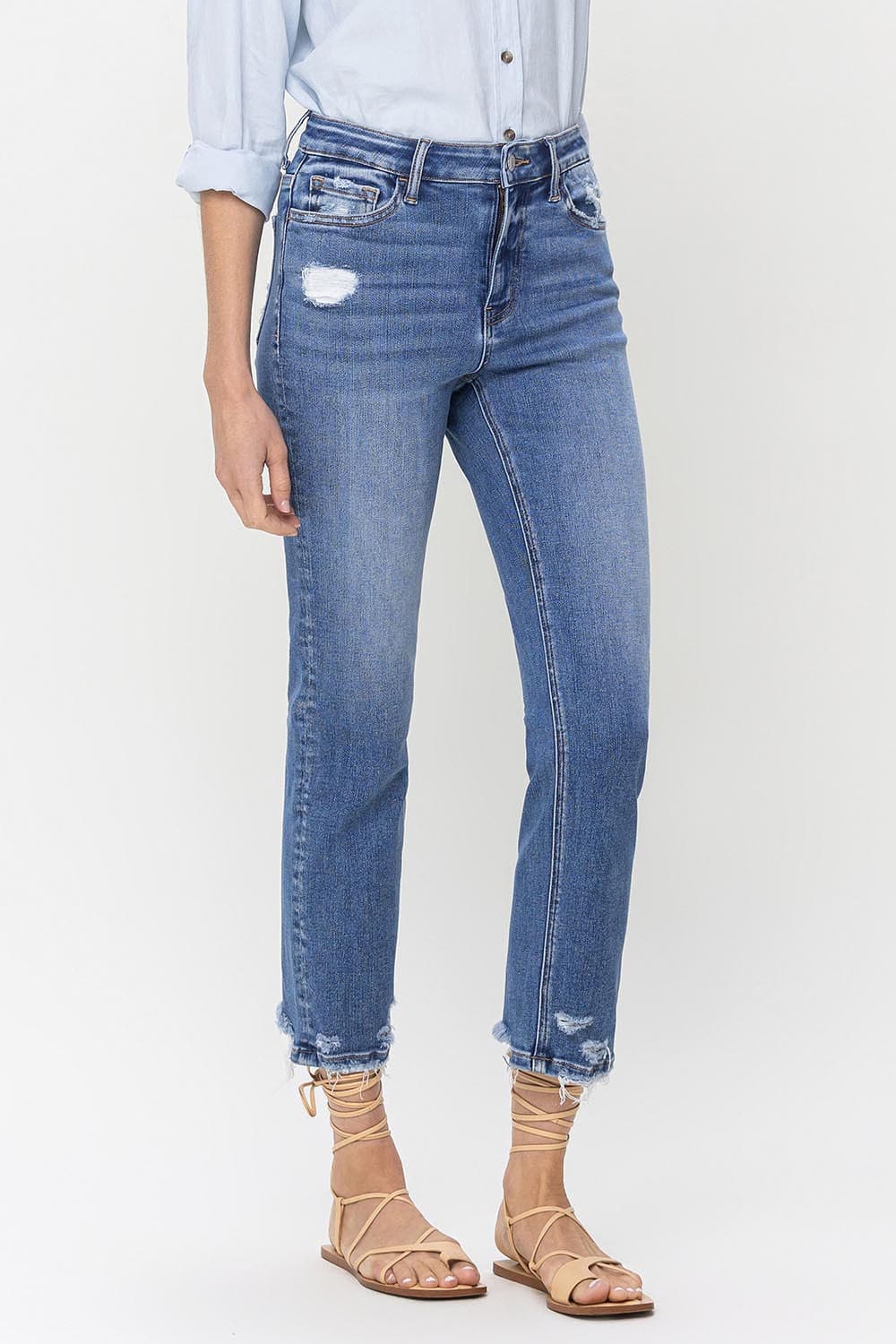 Lovervet High Rise Raw Hem Straight Jeans.