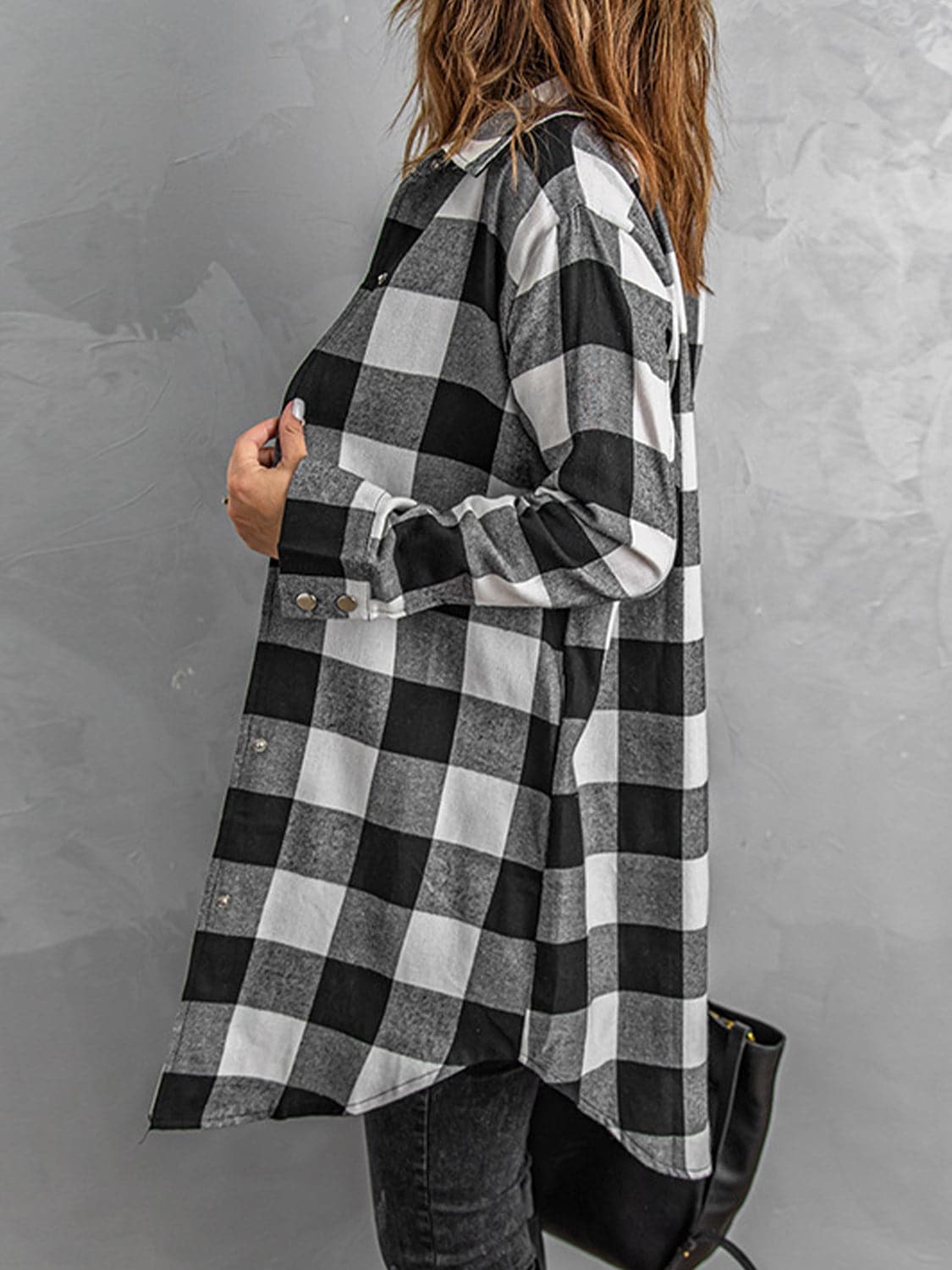 Plaid Snap Down Long Sleeve Jacket.