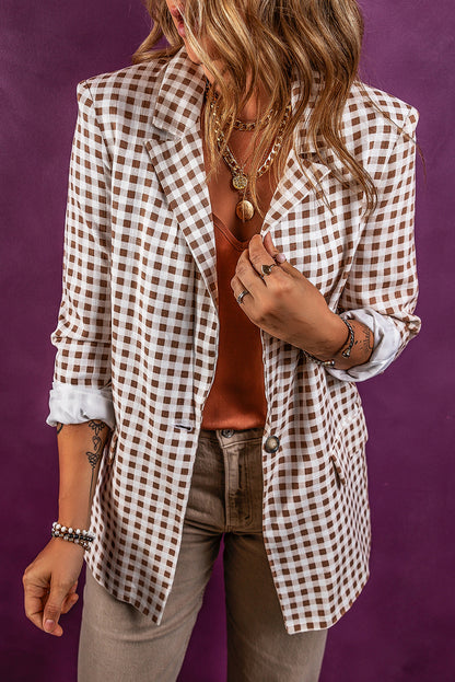 Chic plaid single-button blazer with lapel collar