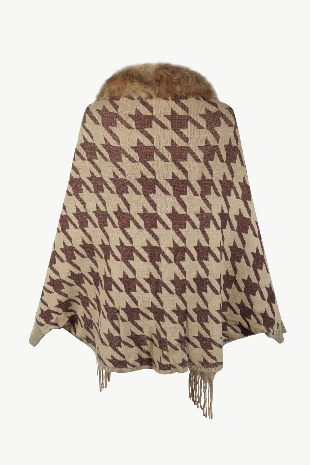 Houndstooth Fringe Hem Poncho.