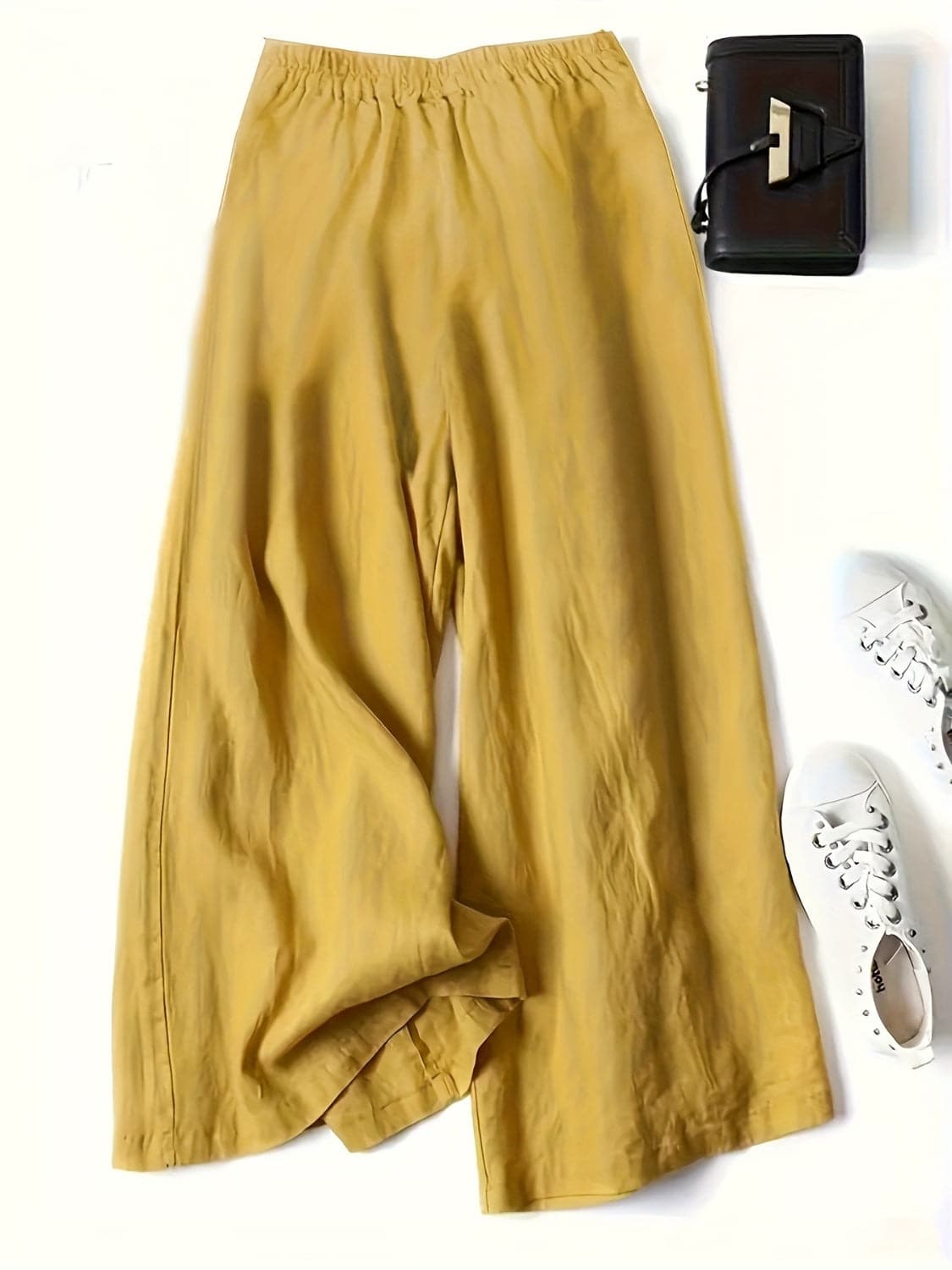 Full Size Half Elastic Waist Wide Leg Pants.