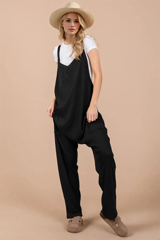 Double Take: Wide Leg V-Neck Overalls - Love Salve