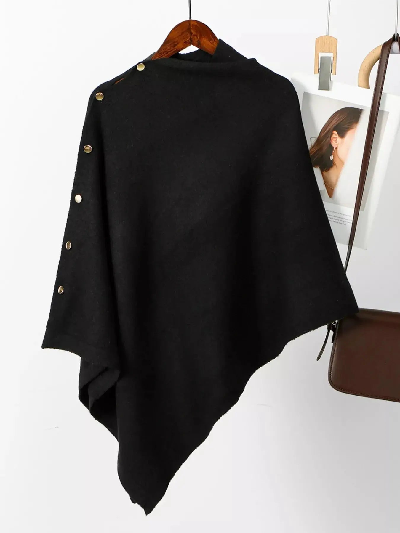 Button-Accented Poncho Scarf Simply Love