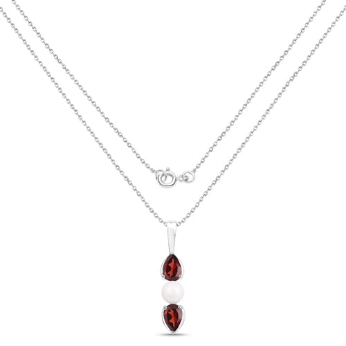 1.50 Carat Genuine Garnet and Pearl .925 Sterling Silver Pendant