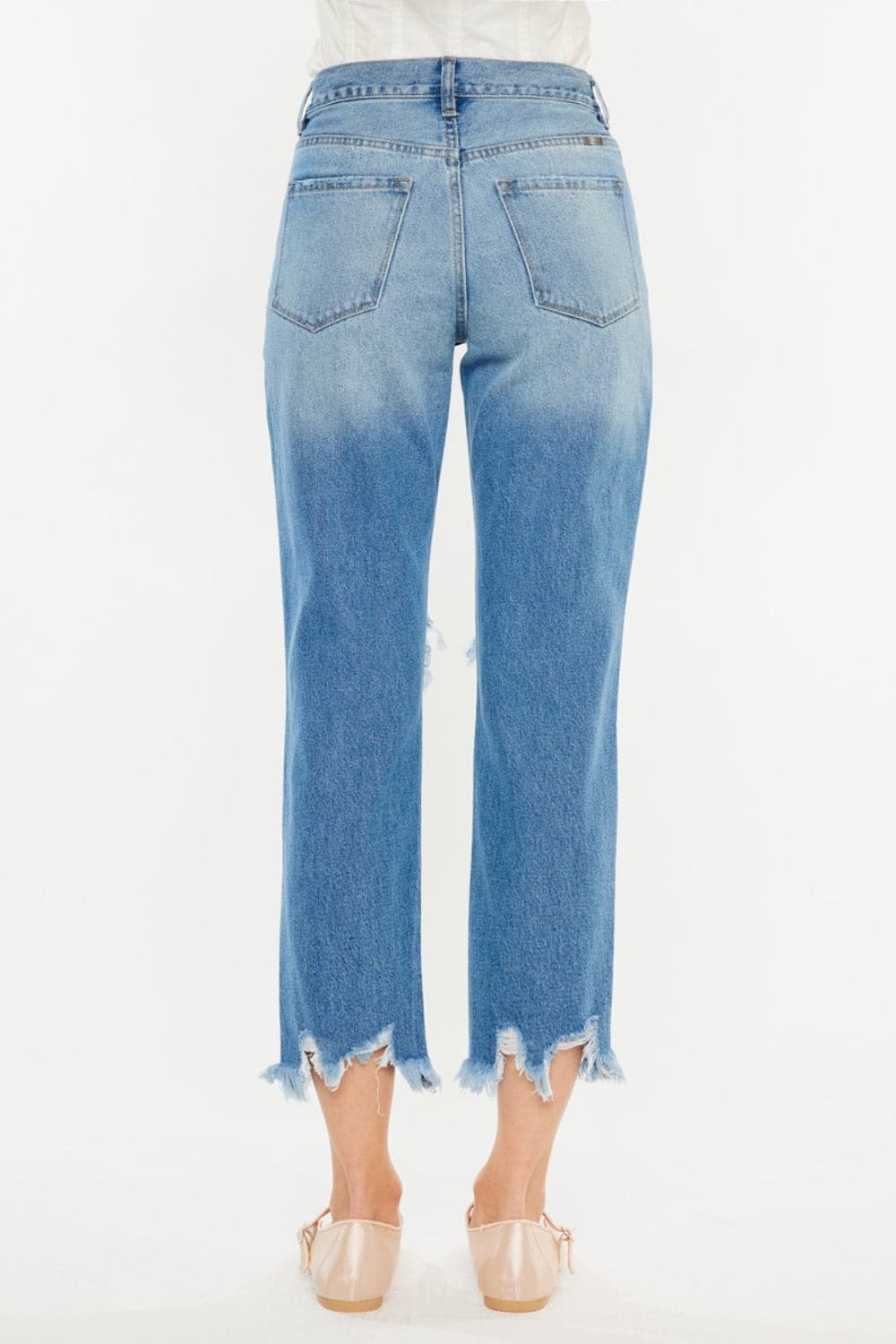 Kancan Distressed Frayed Hem Cropped Jeans.