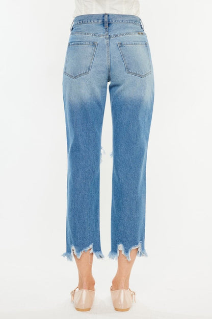 Kancan Distressed Frayed Hem Cropped Jeans.