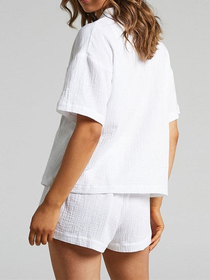 Texture Button Up Shirt and Shorts Set.