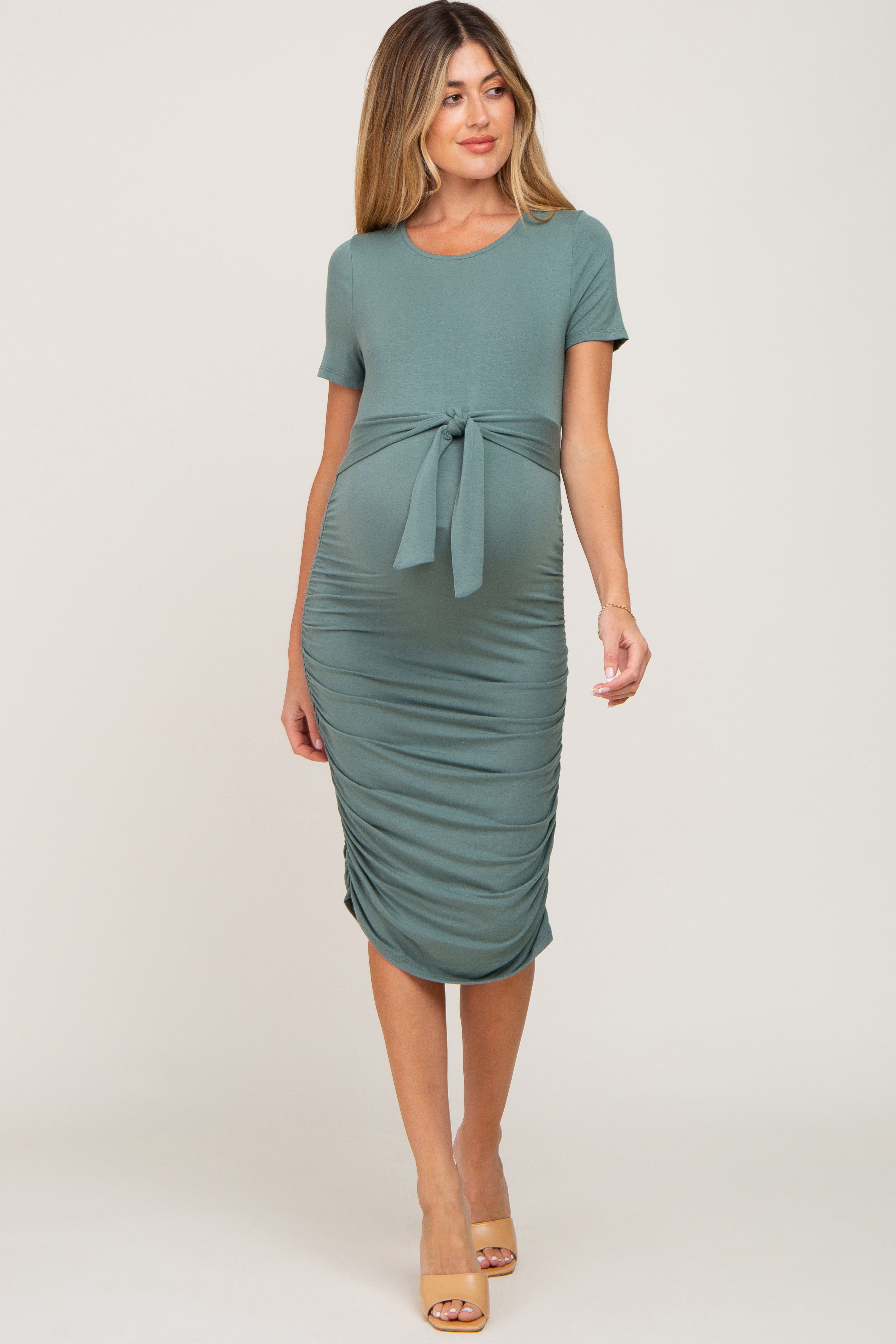 Olive Tie Waist Maternity Dress PinkBlush