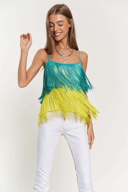 Fringe Overlay Cross Straps Party Cami Top.