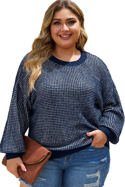 Cozy blue heathered plus size sweater with trendy drop shoulders