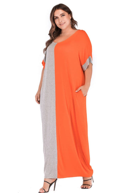 Plus Size Color Block Tee Dress with Pockets.