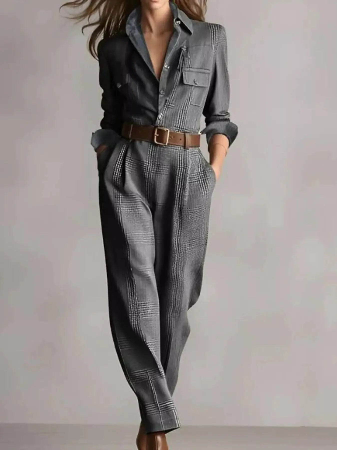 Button Front Long Sleeve Jumpsuit Simply Love