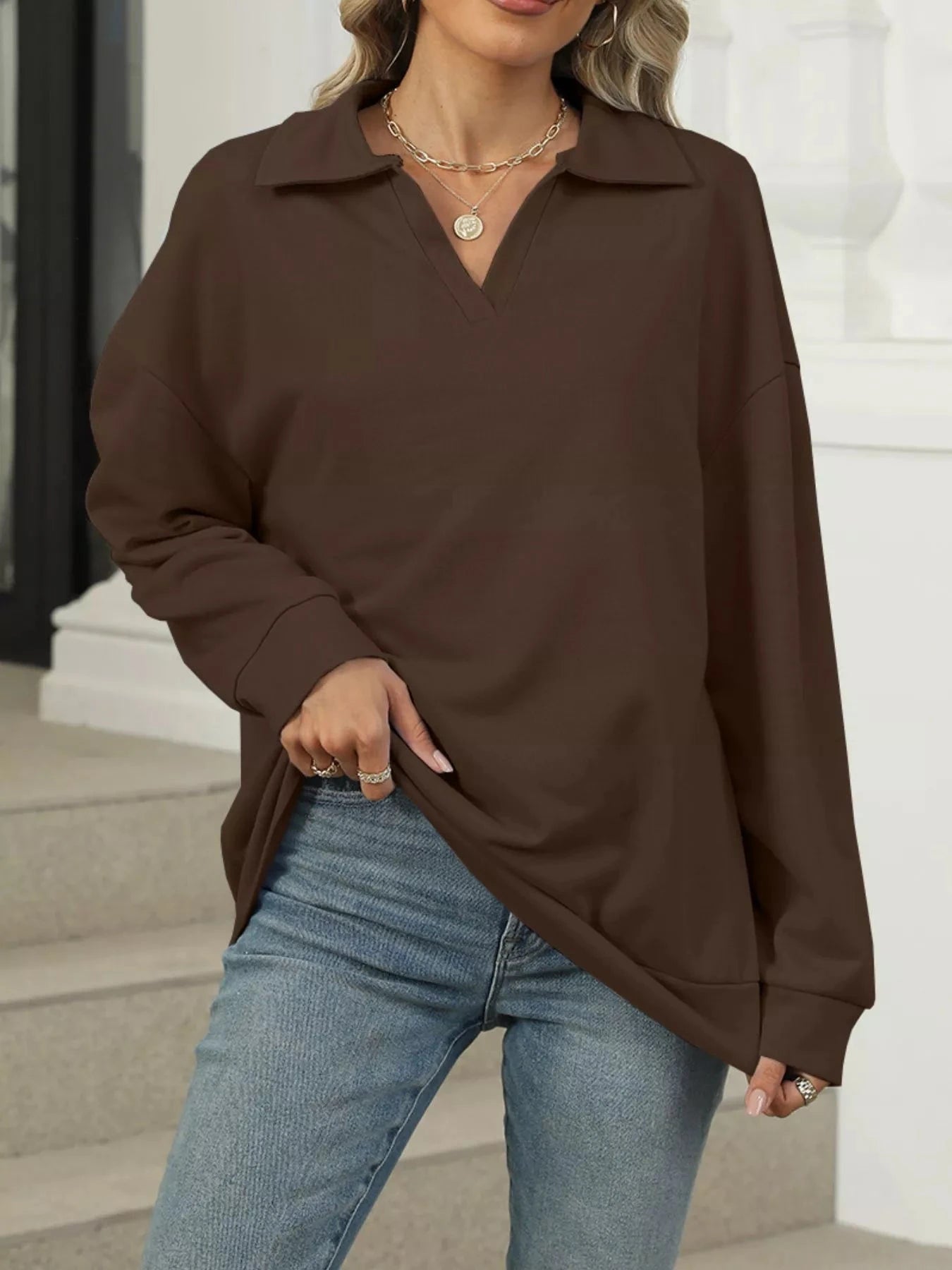 Johnny Collar Long Sleeve Sweatshirt Coco’s Tee Boutique
