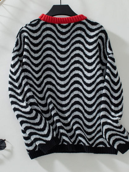 Wavy Stripes Round Neck Long Sleeve Sweater